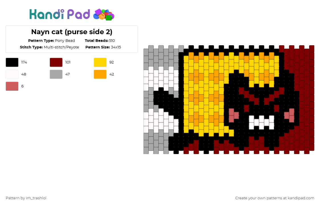 Nayn cat (purse side 2) - Pony Bead Pattern by im_trashlol on Kandi Pad - tac nayn,banner,nyan cat,waffle,brown,yellow