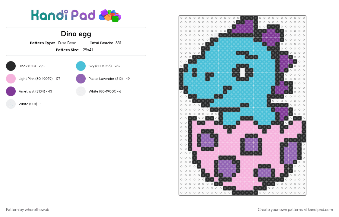 Dino egg - Fuse Bead Pattern by wherethewub on Kandi Pad - dinosaur, light blue, lost lands, pink
