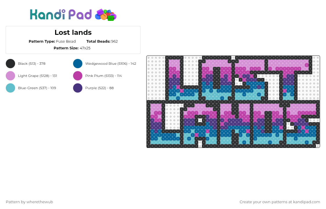 Lost lands - Fuse Bead Pattern by wherethewub on Kandi Pad - lost lands,logo,festival,music,edm,dubstep,pink,blue
