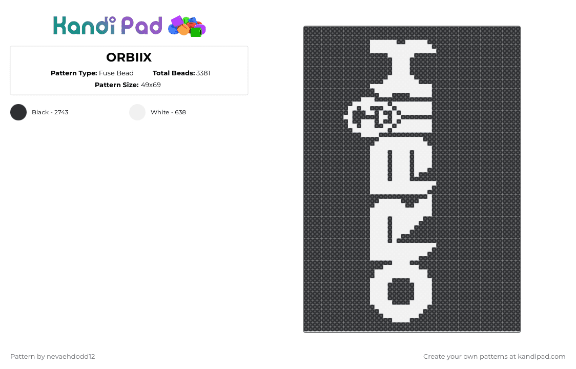 ORBIIX - Fuse Bead Pattern by nevaehdodd12 on Kandi Pad - orbiix,logo,music,black,edm,artist,black and white,edm artist,dubstep