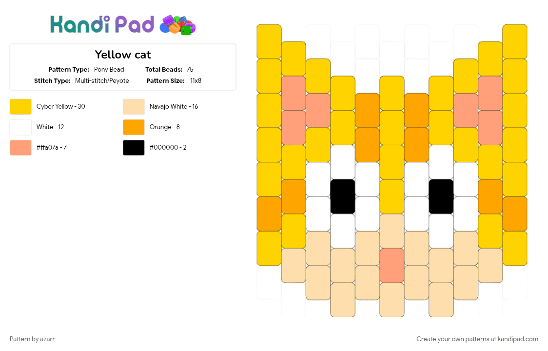 Yellow cat - Pony Bead Pattern by azarr on Kandi Pad - yellow