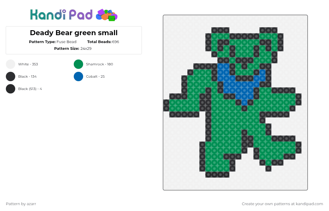 Deady Bear green small - Fuse Bead Pattern by azarr on Kandi Pad - grateful dead,bear,teddy,music,dancing,band,animal,white,green