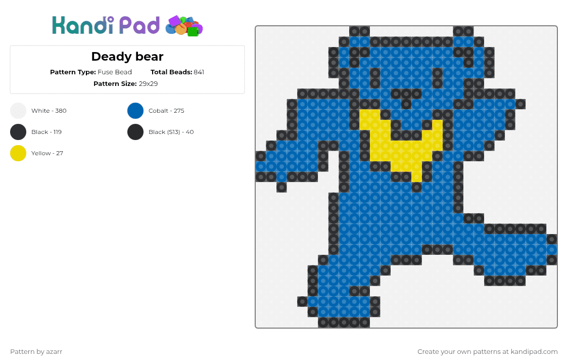 Deady bear - Fuse Bead Pattern by azarr on Kandi Pad - grateful dead,bear,cartoon,animal,music,band,blue