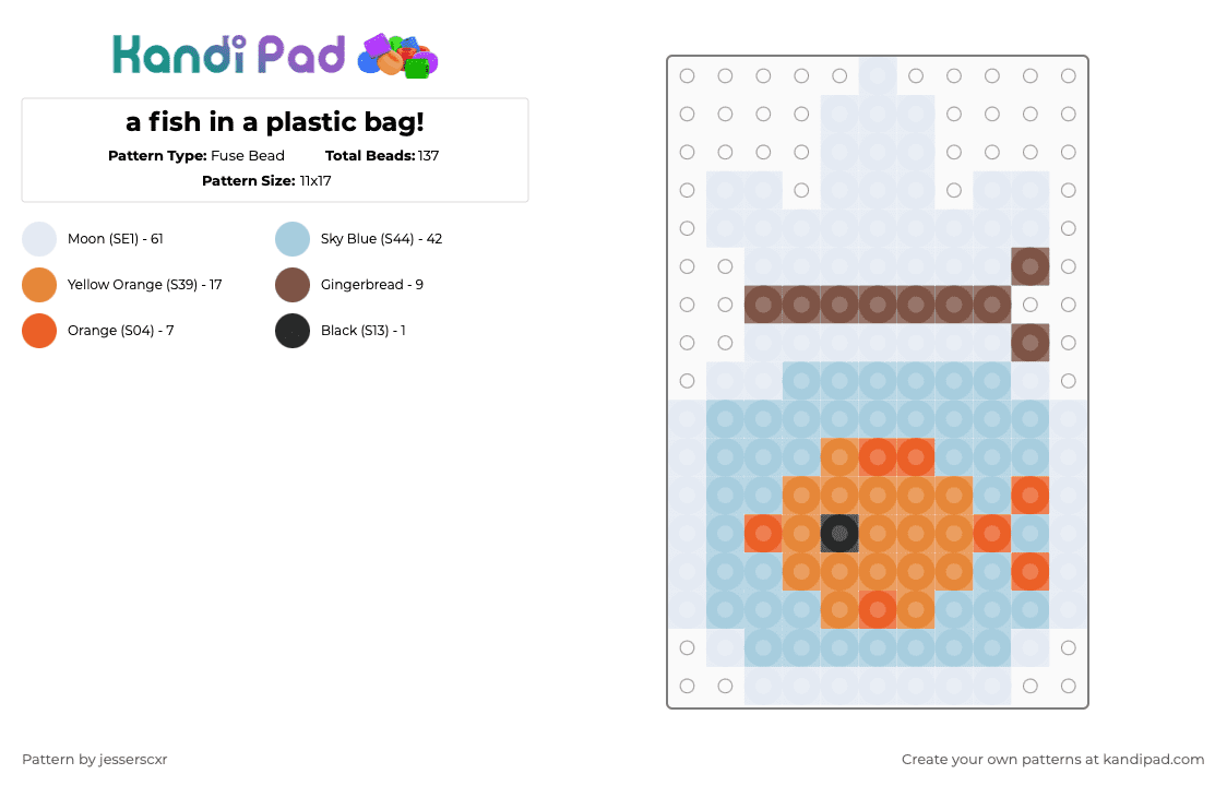 a fish in a plastic bag! - Fuse Bead Pattern by jesserscxr on Kandi Pad - goldfish,light blue,orange