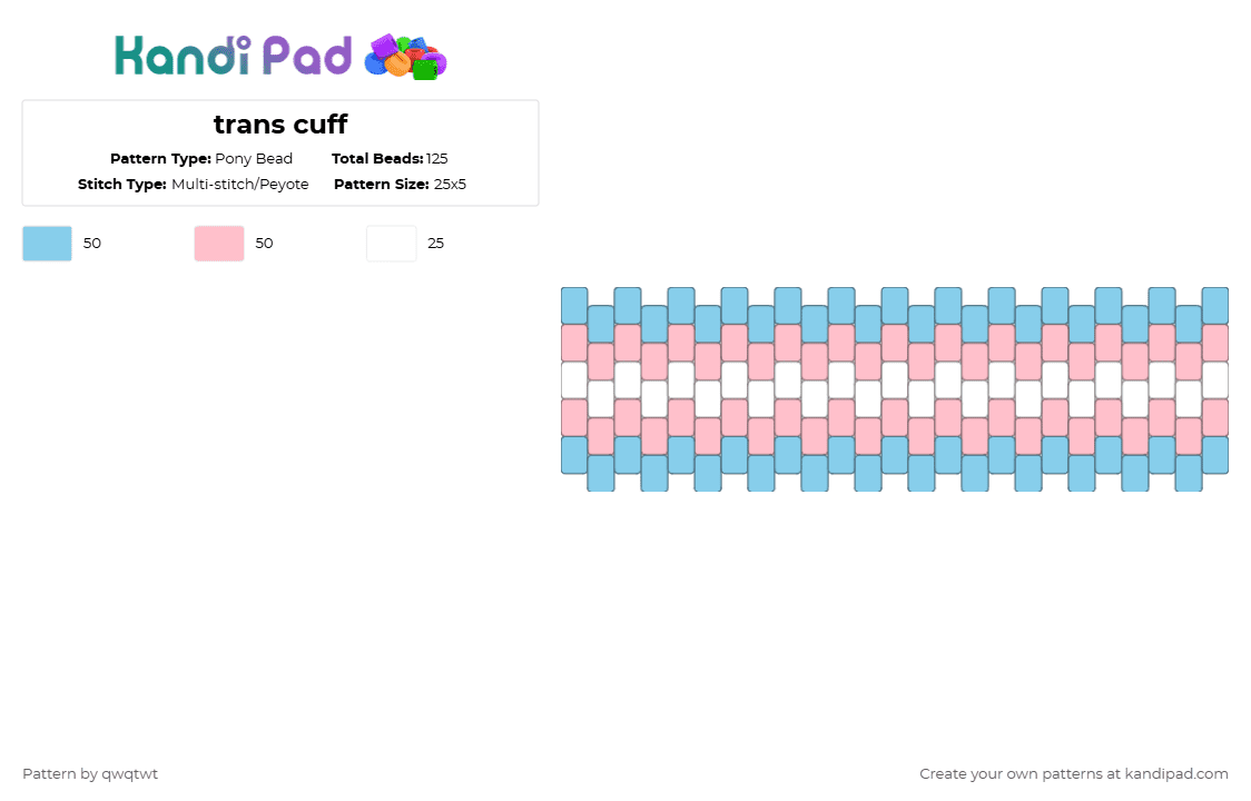 trans cuff - Pony Bead Pattern by qwqtwt on Kandi Pad - light blue,pink