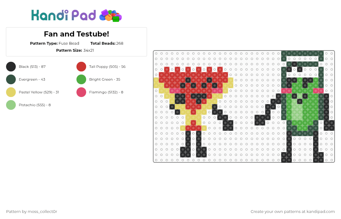 Fan and Testube! - Fuse Bead Pattern by deleted_user_908457 on Kandi Pad - fan, fantube, gray, green, inanimate insanity, object show, red, test tube