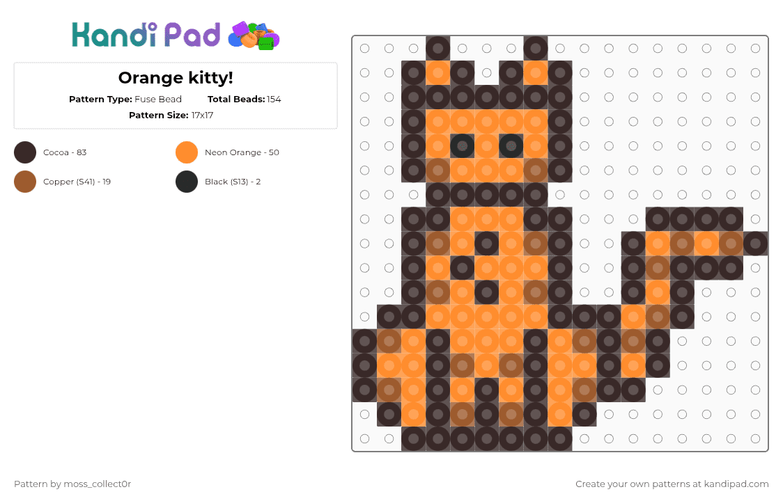 Orange kitty! - Fuse Bead Pattern by deleted_user_908457 on Kandi Pad - brown,orange,cat,orange cat