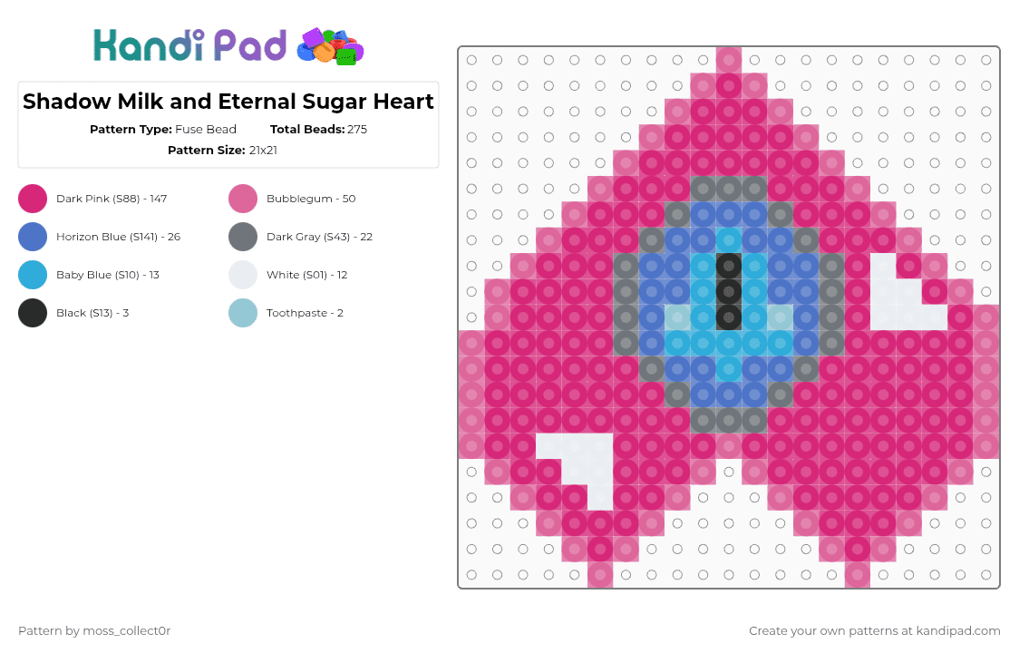 Shadow Milk and Eternal Sugar Heart - Fuse Bead Pattern by deleted_user_908457 on Kandi Pad - pink,crk,shadow sugar