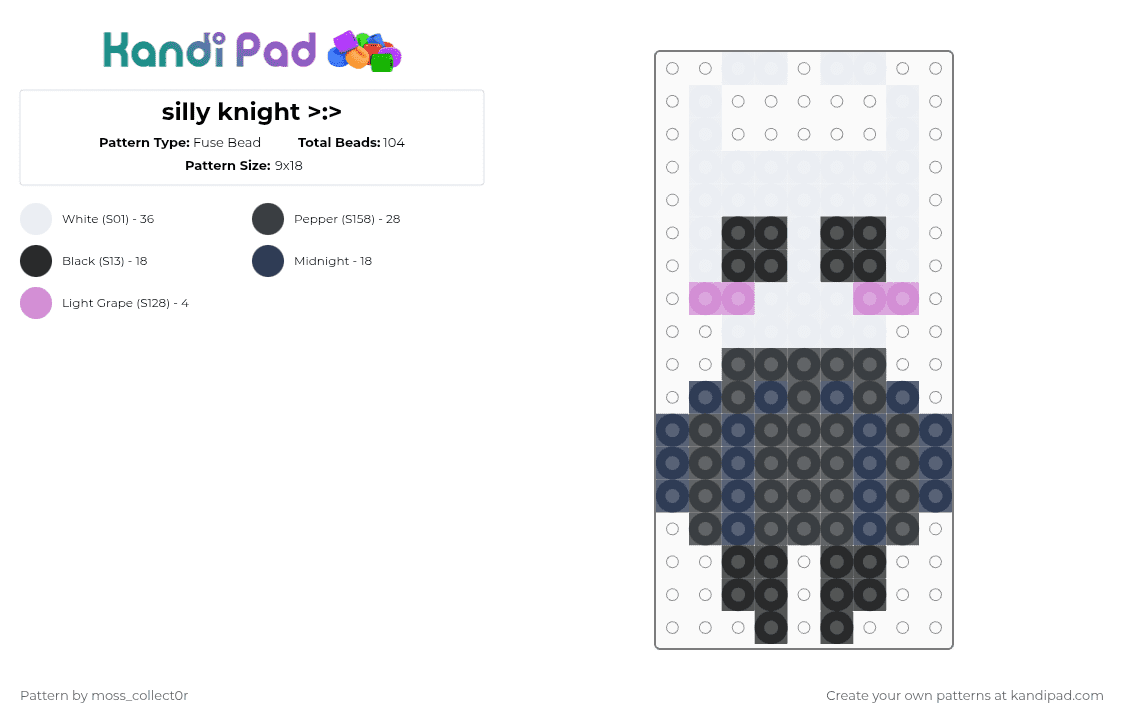 silly knight >:> - Fuse Bead Pattern by deleted_user_908457 on Kandi Pad - white,purple,hollow knight,silly