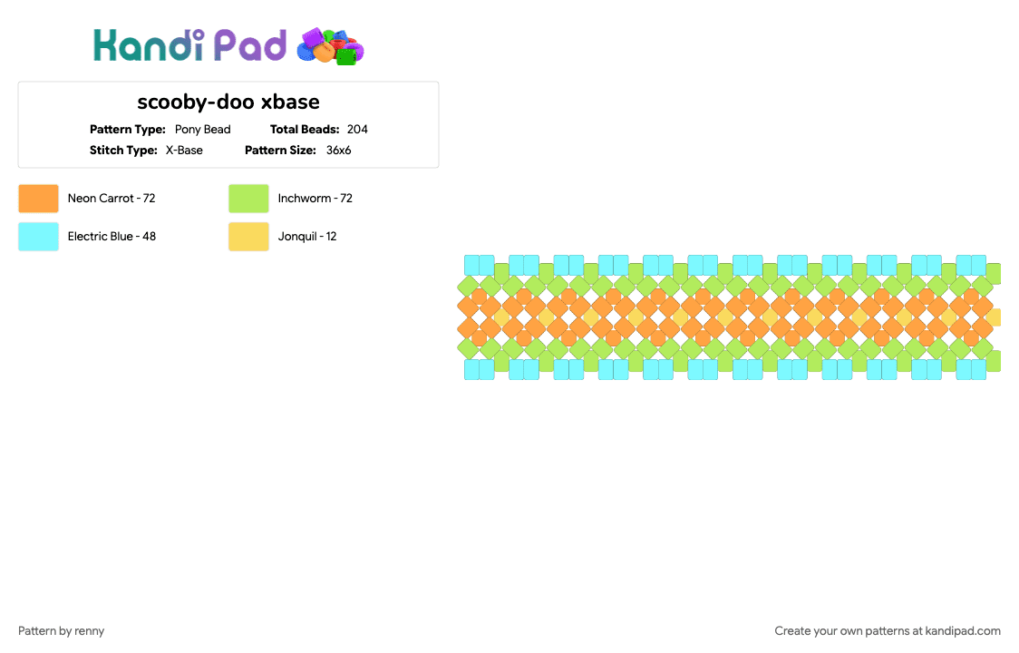 scooby-doo xbase - Pony Bead Pattern by renny on Kandi Pad - green, light blue, orange