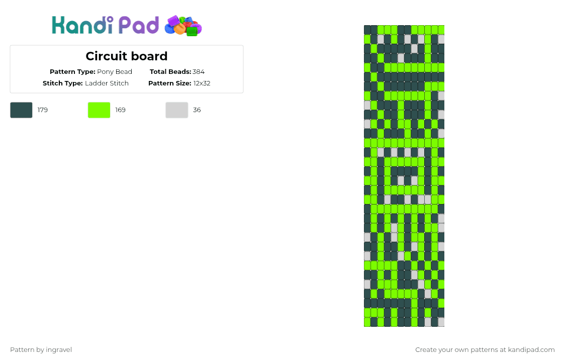 Circuit board - Pony Bead Pattern by ingravel on Kandi Pad - circuit board,technology,computer,cuff,electronics,hardware,green,gray