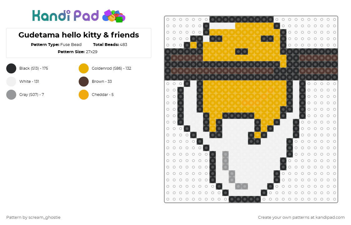 Gudetama hello kitty & friends - Fuse Bead Pattern by scream_ghostie on Kandi Pad - gudetama,egg,sanrio,chopsticks,kawaii,cartoon,food,orange,hello kitty