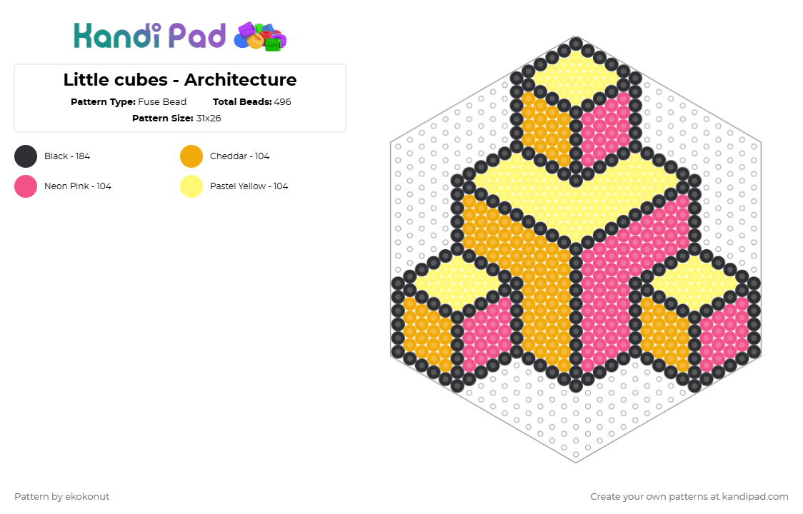 Little cubes 2 - Fuse Bead Pattern by ekokonut on Kandi Pad - orange,pink,yellow