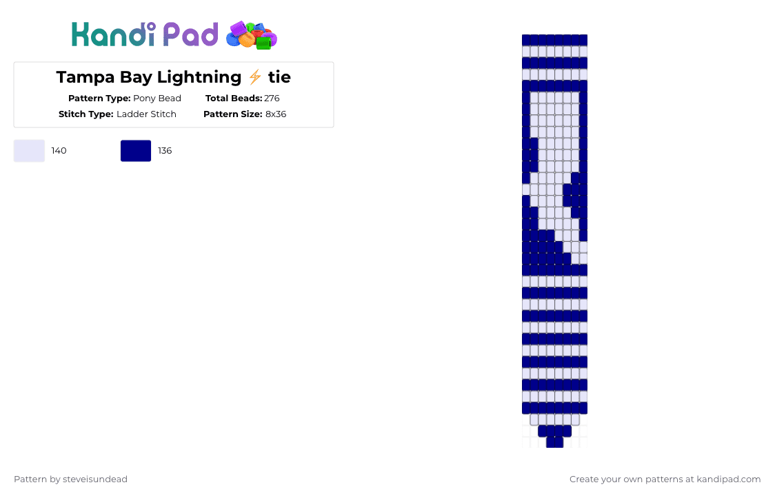 Tampa Bay Lightning ⚡️ tie - Pony Bead Pattern by steveisundead on Kandi Pad - purple,white,hockey,nhl,tampa bay lightning,sports