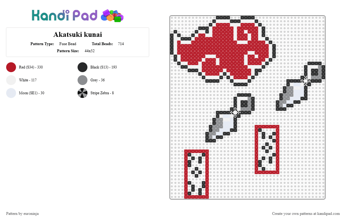 Akatsuki kunai - Fuse Bead Pattern by euroninja on Kandi Pad - red
