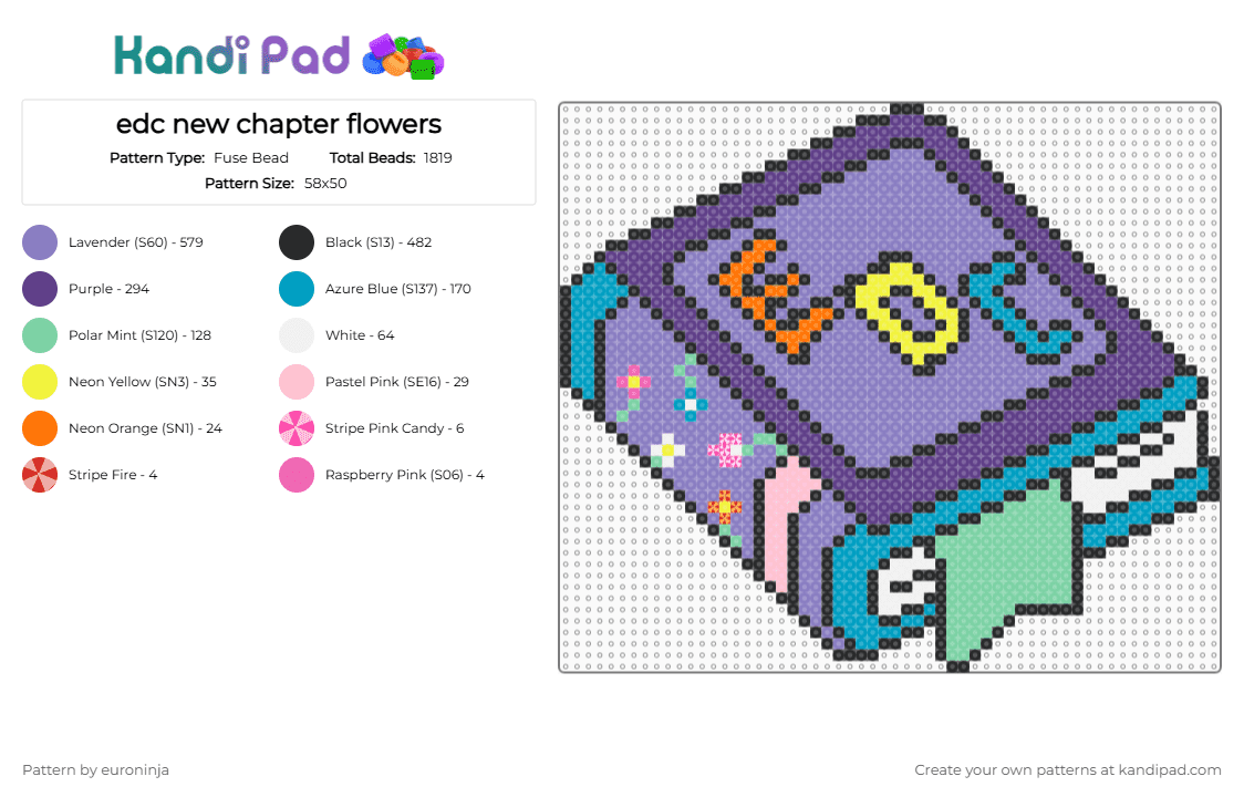 edc new chapter flowers - Fuse Bead Pattern by euroninja on Kandi Pad - light blue,pink,purple