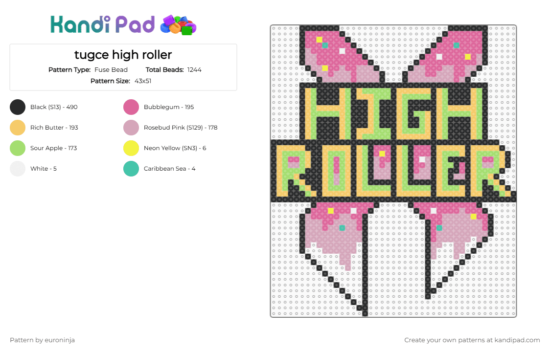 tugce high roller - Fuse Bead Pattern by euroninja on Kandi Pad - high roller,excision,music,pink,yellow