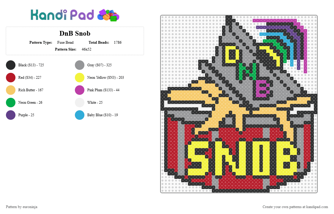 DnB Snob - Fuse Bead Pattern by euroninja on Kandi Pad - black,yellow,gray,red