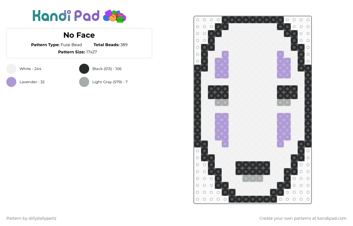 No Face - Fuse Bead Pattern by dillydallyperlz on Kandi Pad - white,pink