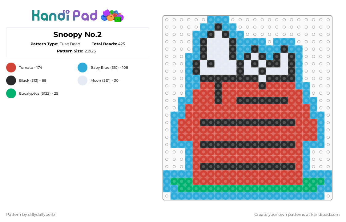 Snoopy No.2 - Fuse Bead Pattern by dillydallyperlz on Kandi Pad - snoopy,peanuts,dog house,comic,dog,animal,cartoon,red,light blue