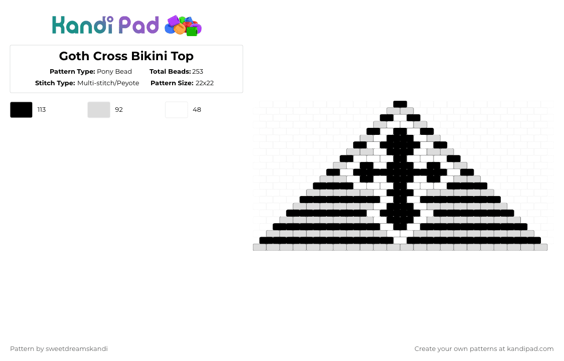 Goth Cross Bikini Top - Pony Bead Pattern by sweetdreamskandi on Kandi Pad - goth,cross,bikini,horizonal,stripes,clothing,top,swimwear,fashion,black,white