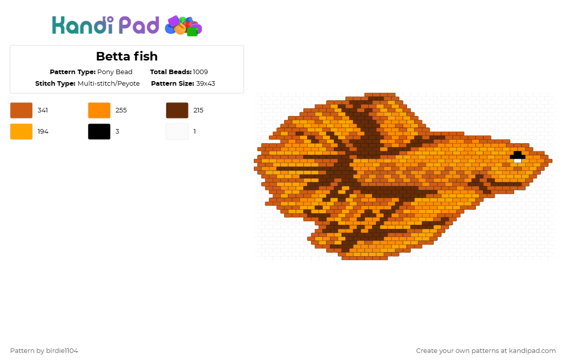 Betta fish - Pony Bead Pattern by birdie1104 on Kandi Pad - orange