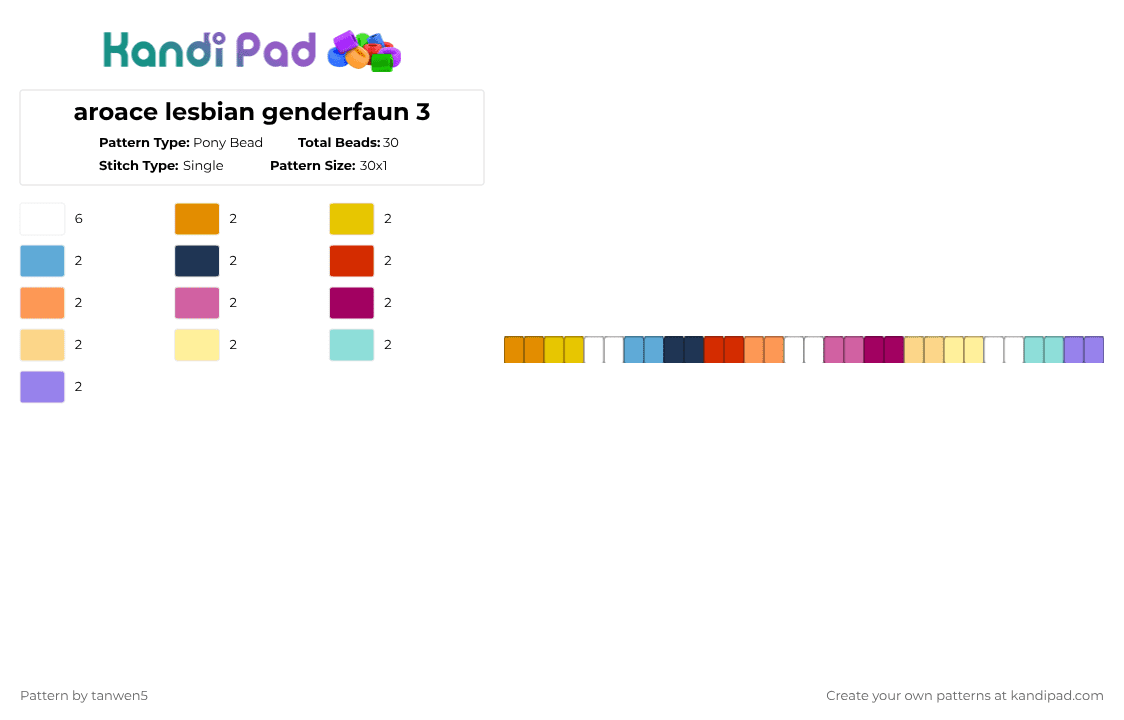aroace lesbian genderfaun 3 - Pony Bead Pattern by tanwen5 on Kandi Pad - orange,yellow,light blue,pink