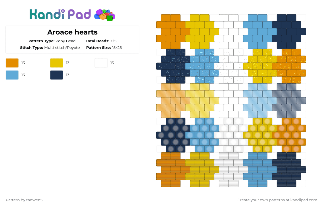 Aroace hearts - Pony Bead Pattern by tanwen5 on Kandi Pad - orange,yellow,light blue,blue