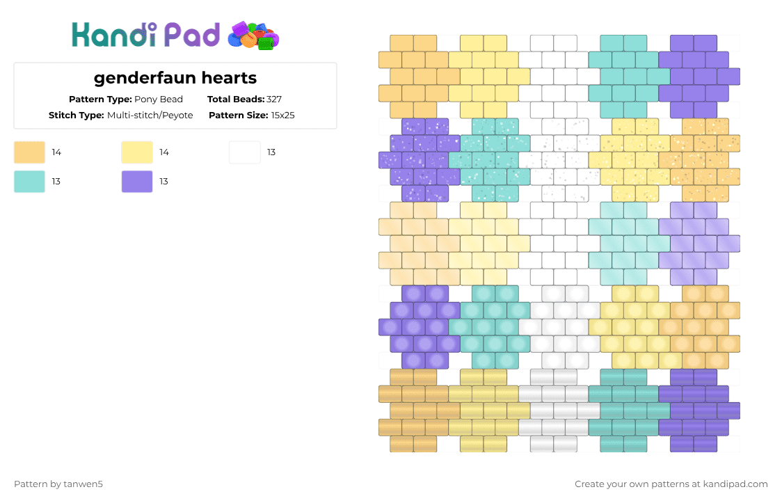 genderfaun hearts - Pony Bead Pattern by tanwen5 on Kandi Pad - yellow
