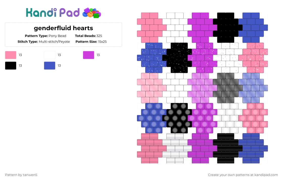 genderfluid hearts - Pony Bead Pattern by tanwen5 on Kandi Pad - pink,blue