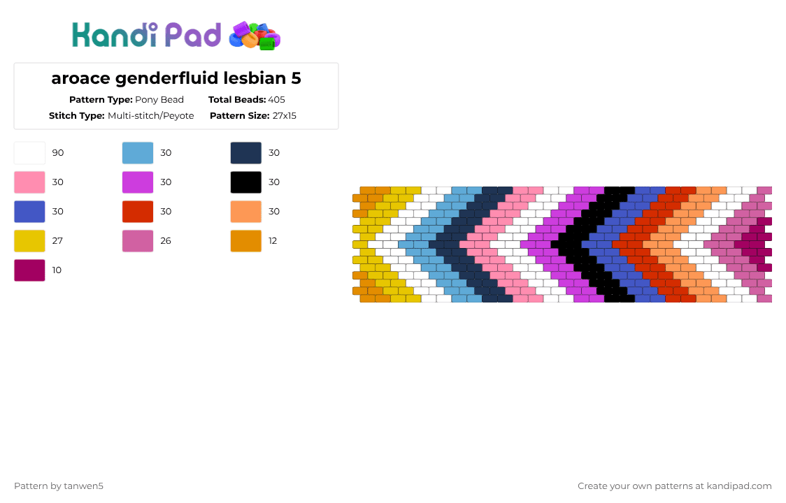 aroace genderfluid lesbian 5 - Pony Bead Pattern by tanwen5 on Kandi Pad - blue,pink