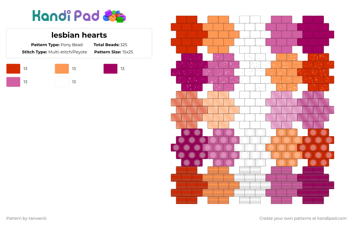 lesbian hearts - Pony Bead Pattern by tanwen5 on Kandi Pad - pink