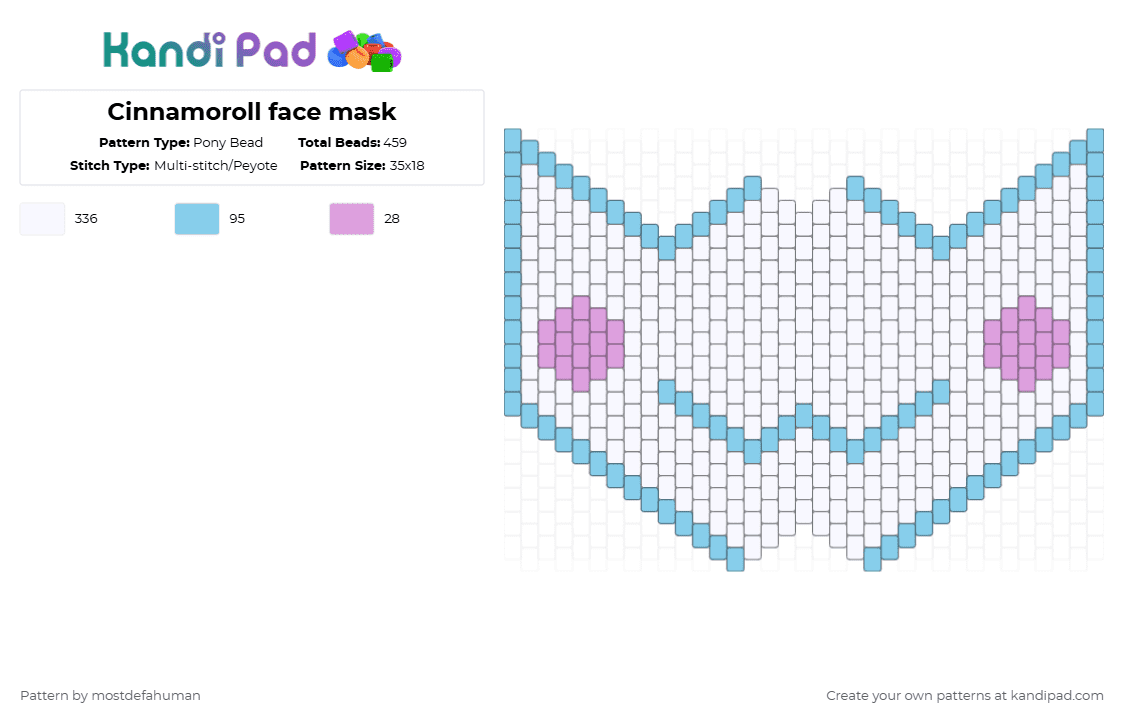 Cinnamoroll face mask - Pony Bead Pattern by mostdefahuman on Kandi Pad - white,light blue,cinnamoroll,mask