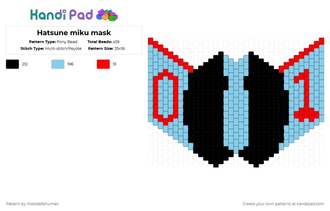Hatsune miku mask - Pony Bead Pattern by mostdefahuman on Kandi Pad - light blue,mask,hatsune miku