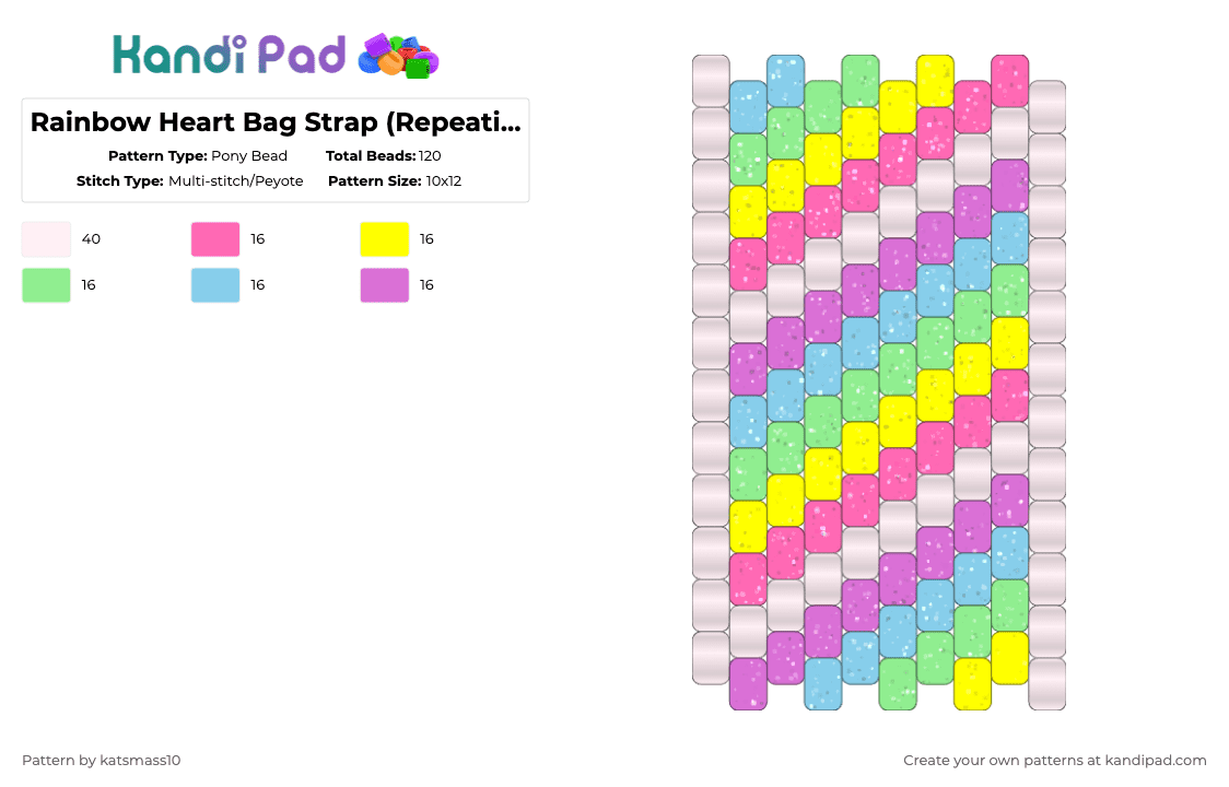 Rainbow Heart Bag Strap (Repeating Pattern) - Pony Bead Pattern by katsmass10 on Kandi Pad - pink