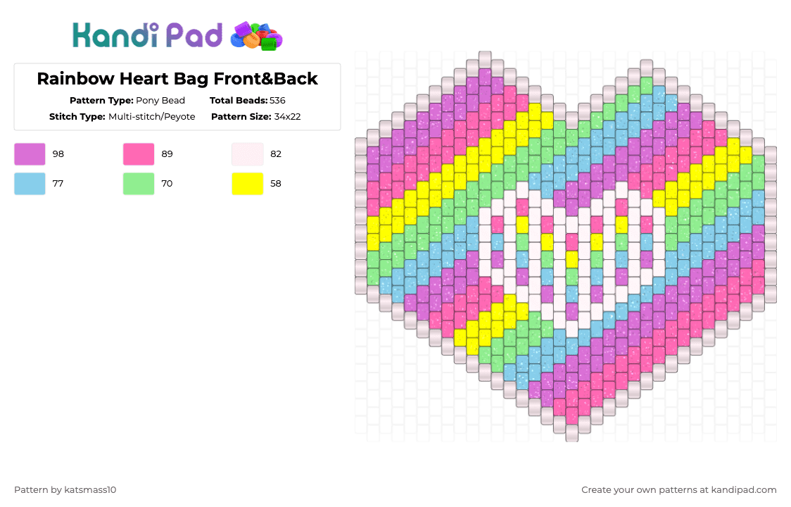 Rainbow Heart Bag Front&Back - Pony Bead Pattern by katsmass10 on Kandi Pad - pink