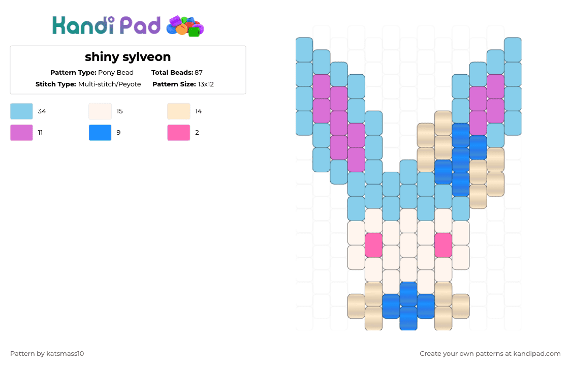 shiny sylveon - Pony Bead Pattern by katsmass10 on Kandi Pad - light blue