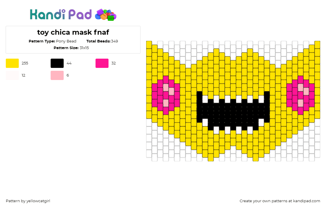 toy chica mask fnaf - Pony Bead Pattern by yellowcatgirl on Kandi Pad - chica,fnaf,five nights at freddys,mask,video game,character,horror,teeth,yellow,