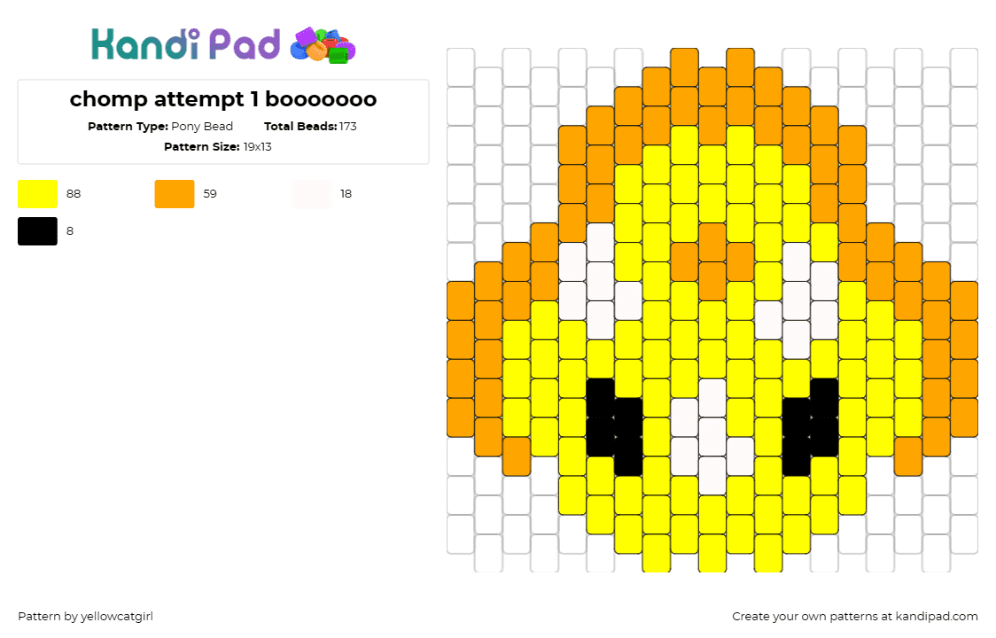 chomp attempt 1 booooooo - Pony Bead Pattern by yellowcatgirl on Kandi Pad - chomp,triceratops,dinosaur king,prehistoric,cuteness,animated,creature,yellow,or