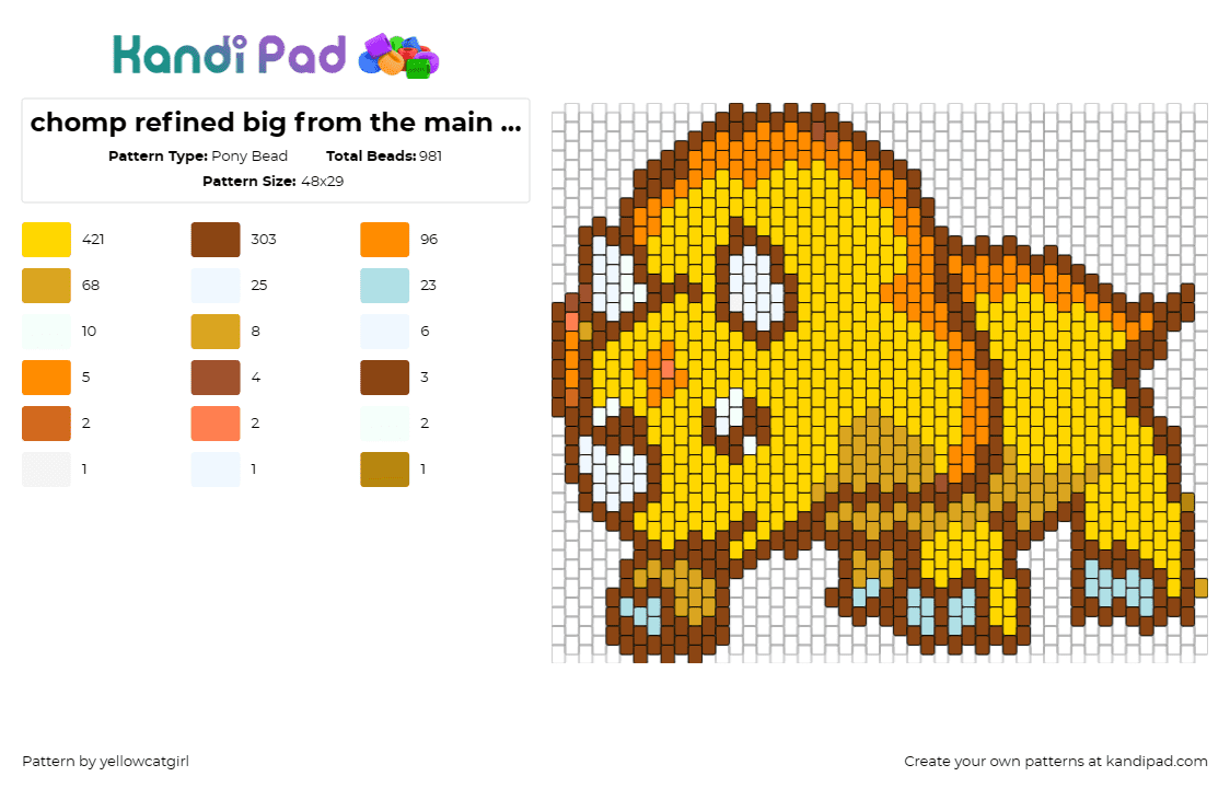 chomp refined big from the main image oooooooo - Pony Bead Pattern by yellowcatgirl on Kandi Pad - chomp,triceratops,dinosaur king,dinosaur,animated series,prehistoric,creature,ye