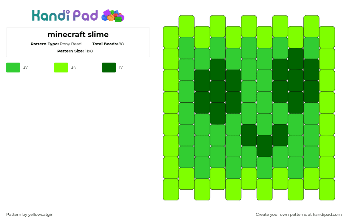 minecraft slime - Pony Bead Pattern by yellowcatgirl on Kandi Pad - minecraft,slime,video games,universe,quirky,passion,green,adventure