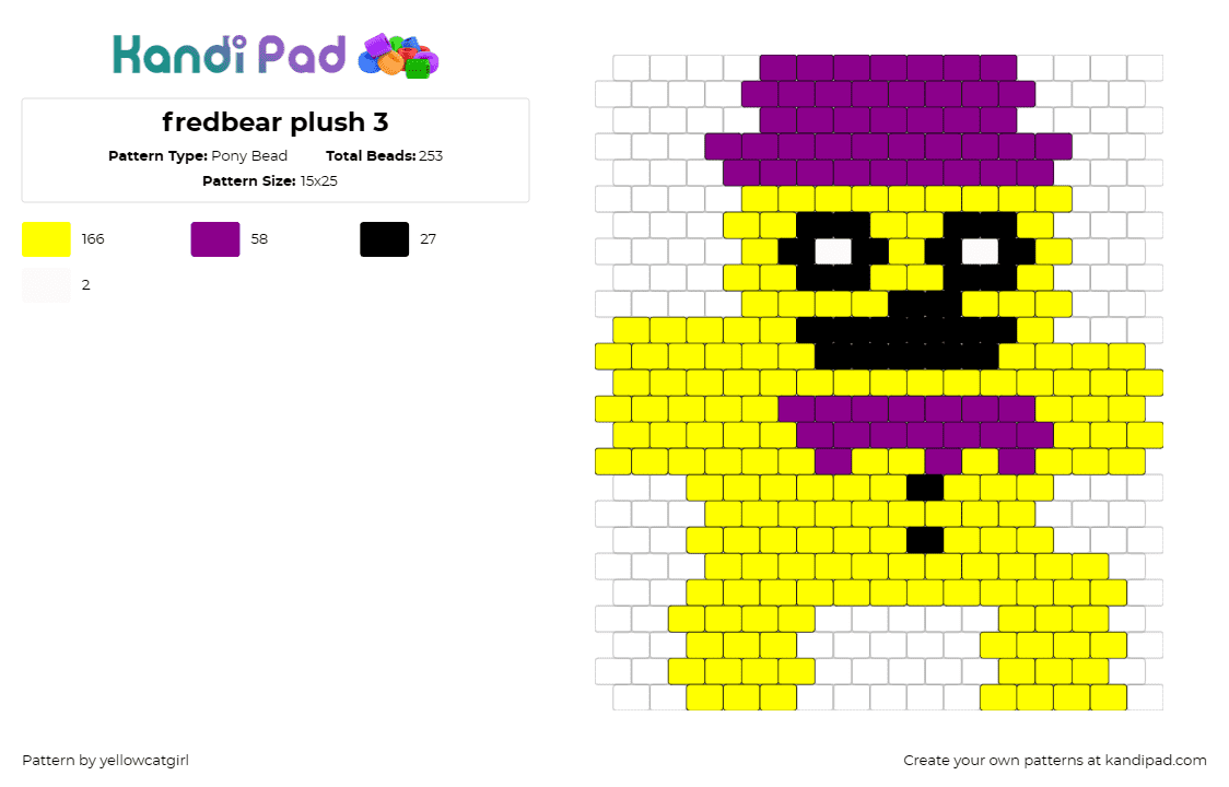 fredbear plush 3 - Pony Bead Pattern by yellowcatgirl on Kandi Pad - fredbear,fnaf,five nights at freddys,game,pieces,yellow