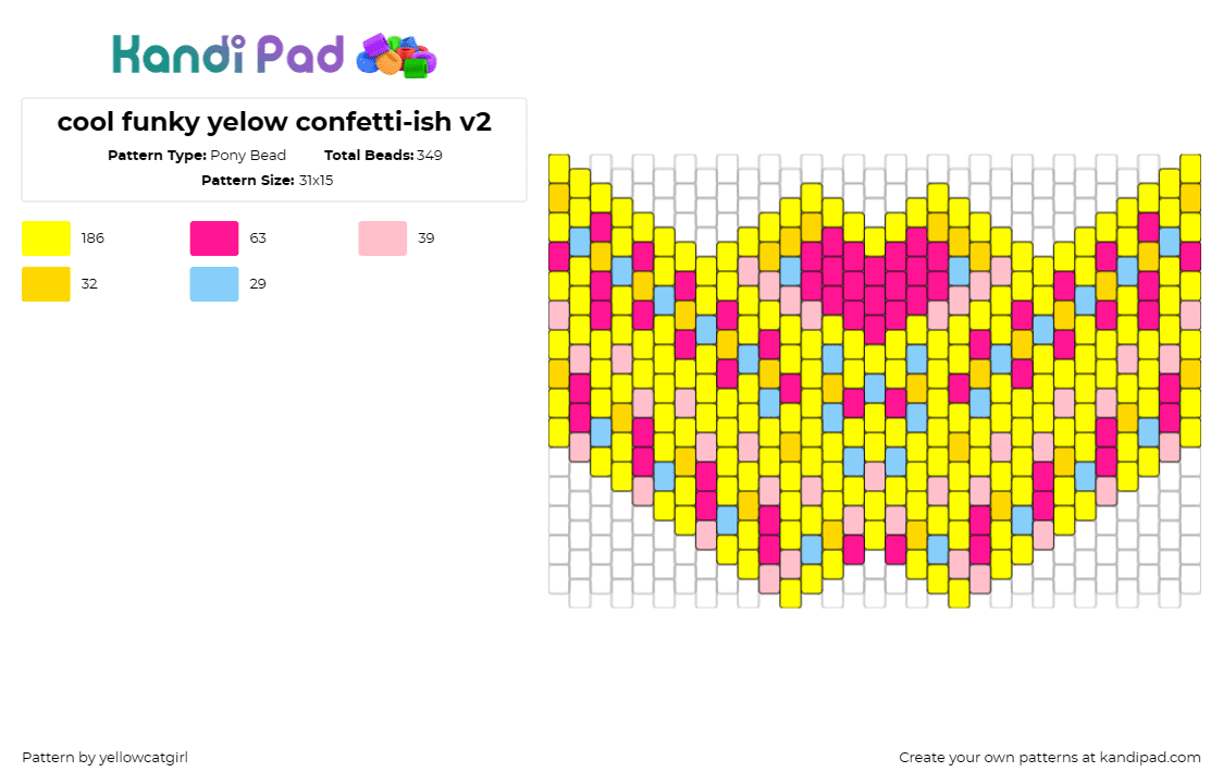 cool funky yelow confetti-ish v2 - Pony Bead Pattern by yellowcatgirl on Kandi Pad - colorful,mask,heart,funky,vibrant,confetti,piece,positivity,radiates,multicolore