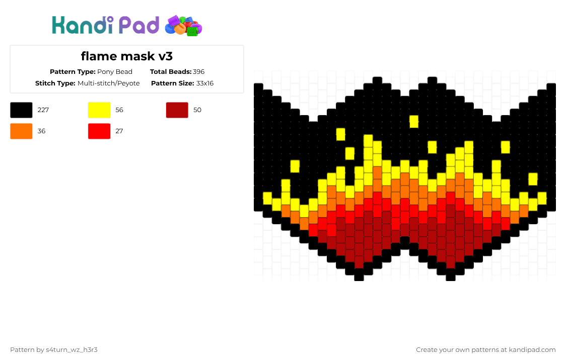 Flame mask v3 Pony Bead Pattern - Kandi Pad | Kandi Patterns, Fuse Bead ...
