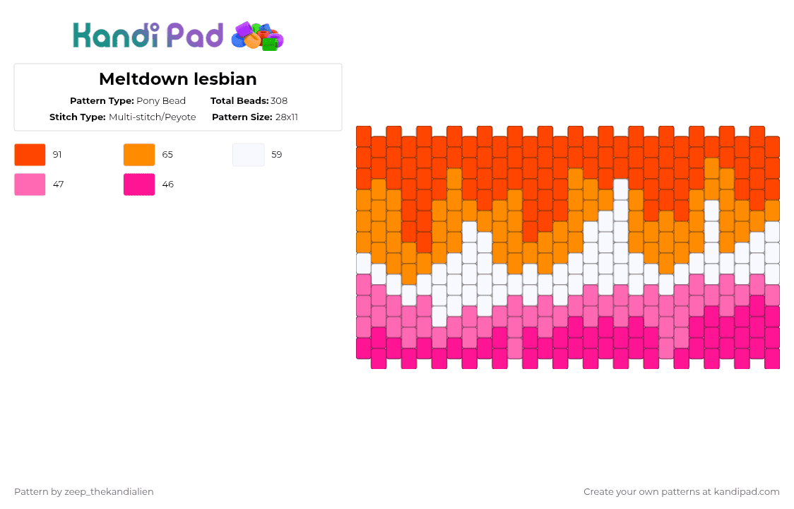 Meltdown lesbian - Pony Bead Pattern by zeep_thekandialien on Kandi Pad - red,pink,meltdown pride,pride,lgbtq