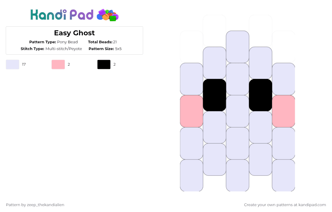 Easy Ghost - Pony Bead Pattern by zeep_thekandialien on Kandi Pad - white,easy,halloween,ghost,cute,kawaii