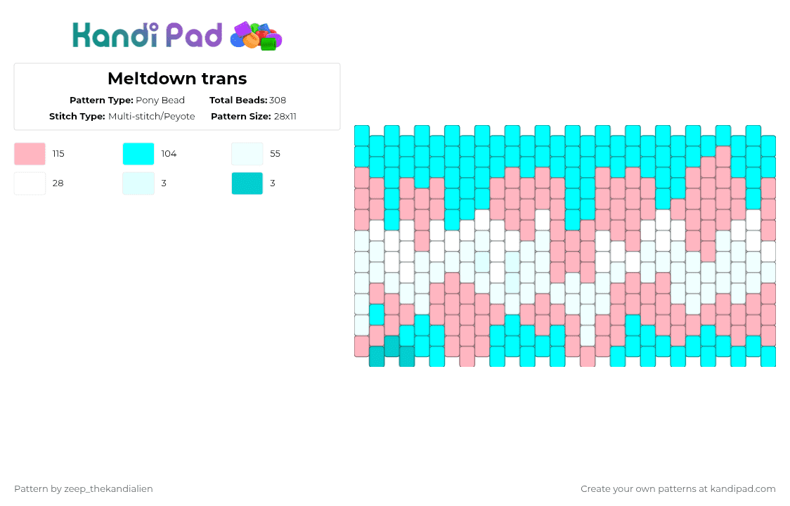 Meltdown trans - Pony Bead Pattern by zeep_thekandialien on Kandi Pad - light blue,pink,meltdown pride,pride,trans support,transgender