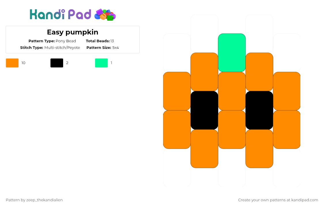 Easy pumpkin - Pony Bead Pattern by zeep_thekandialien on Kandi Pad - orange,halloween,cute,pumpkin,easy,small,smoll