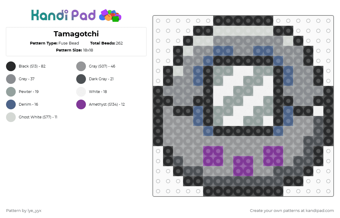 Tamagotchi - Fuse Bead Pattern by lye_yyx on Kandi Pad - tamagotchi,retro,nostalgia,gaming,game,ymc,toy,gray