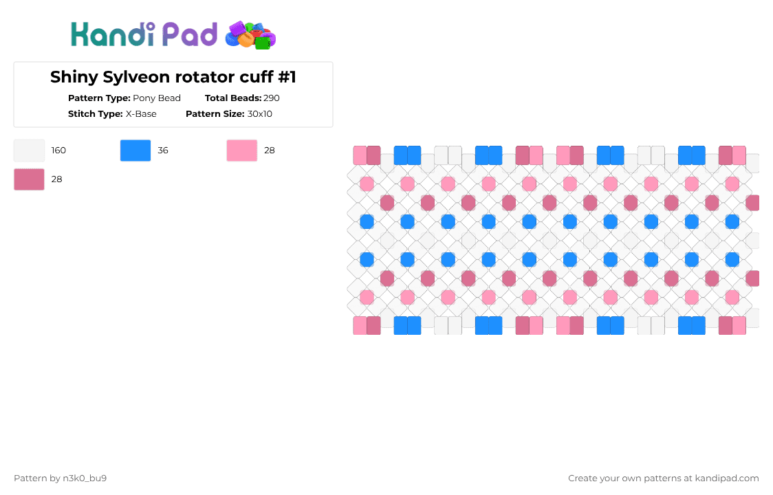 Shiny Sylveon rotator cuff #1 - Pony Bead Pattern by n3k0_bu9 on Kandi Pad - white,light blue,pink,sylveon,eevee,rotator cuff